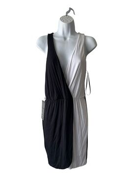 bebe One-Shoulder Black & White Wrap Dress